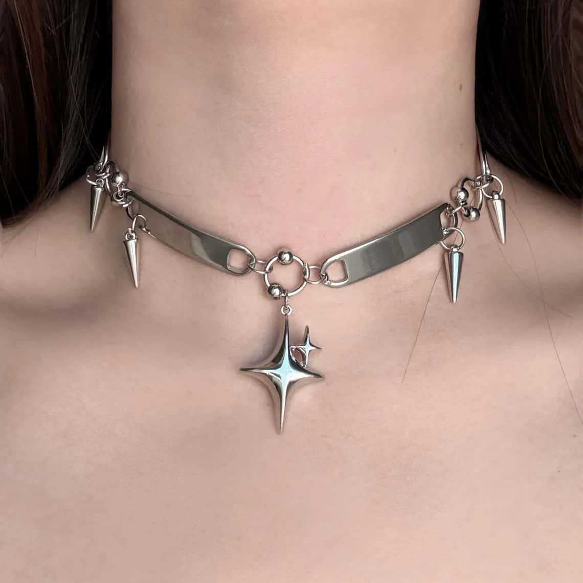 Jewelry Making Necklaces - Punk Yıldızı Perçinli Gerdanlık,Rock Takıları,Y2k Aksesuarı,Hippi,Goth,Design
