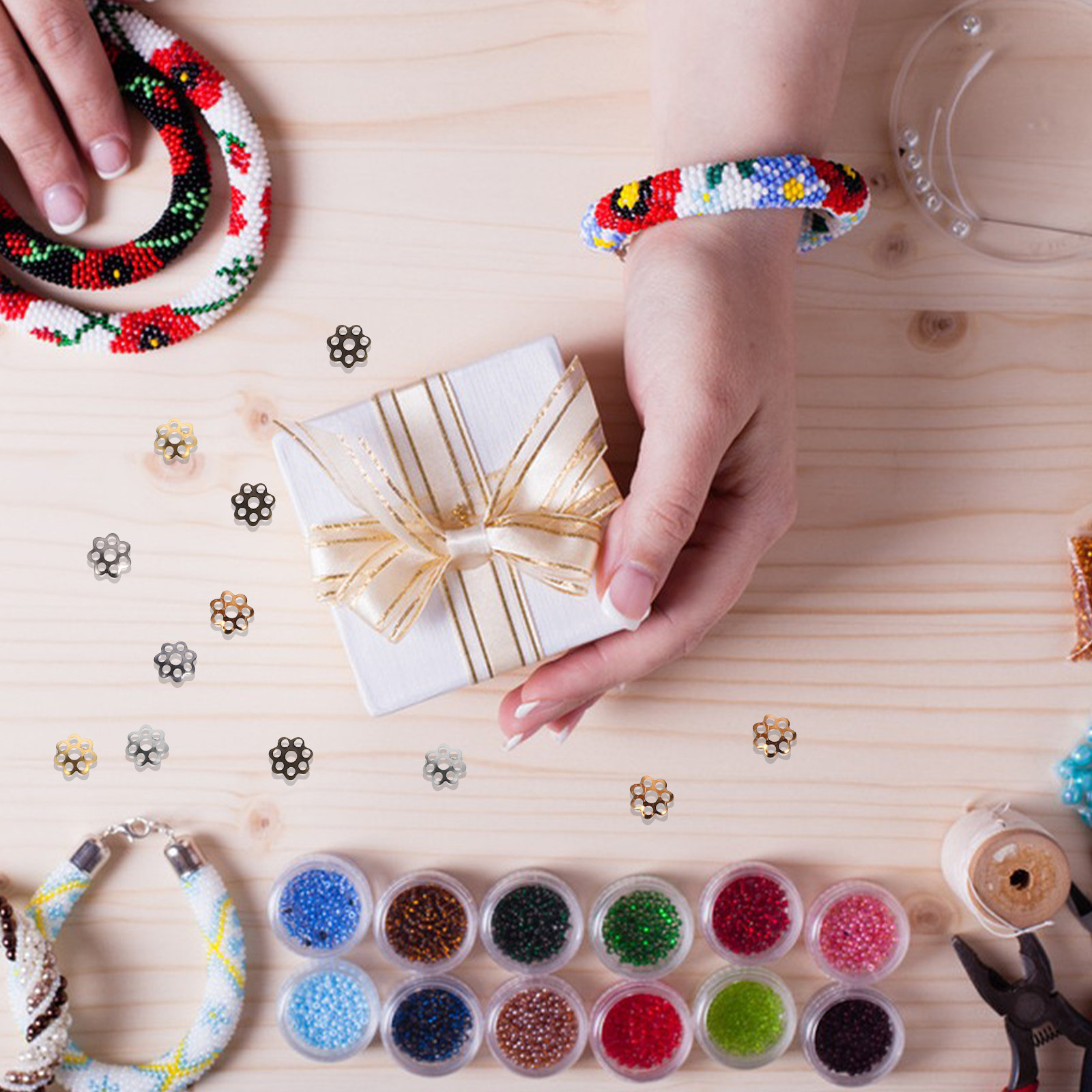 Jewelry Making Box - 1 Kutu Çiçek Boncuk Başlıkları Demir