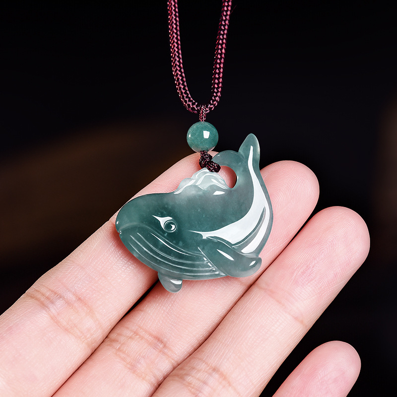 Jewelry Making Necklaces - Doğal Birmanya Yeşim Taşı Balina Kolye