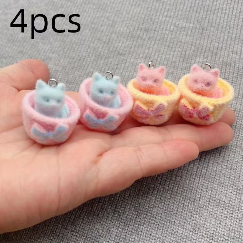 4 adet 3D peluş reçine kedi ko - Jewelry Making Pendants incelemesi ve fiyatı